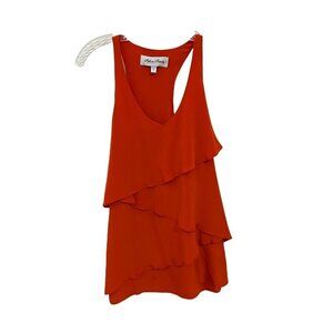 NWT Fifteen Twenty 100 % Silk for Karen Kane Sample Orange Ruffle Tank Blouse